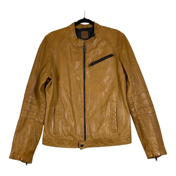 Gap Jacket Mens Medium Brown Leather Moto Biker Full Zip Pockets